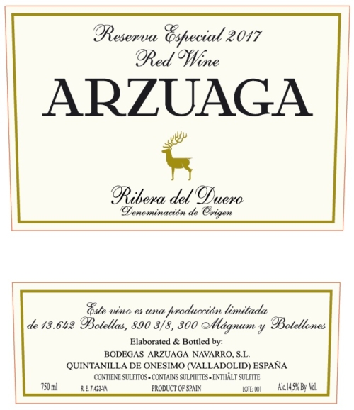 Arzuaga Reserva Especial 2017 Front Label